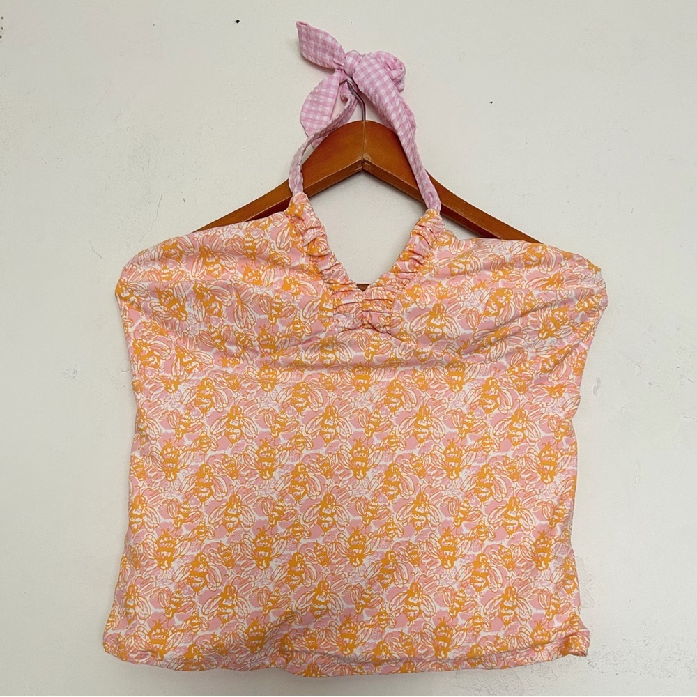 Lily Pulitzer Bee Print Seersucker Tie Halter swim top